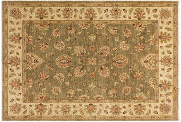 handmade Traditional Kafkaz Chobi Ziegler Lt. Green Ivory Hand Knotted RECTANGLE 100% WOOL area rug 5 x 7